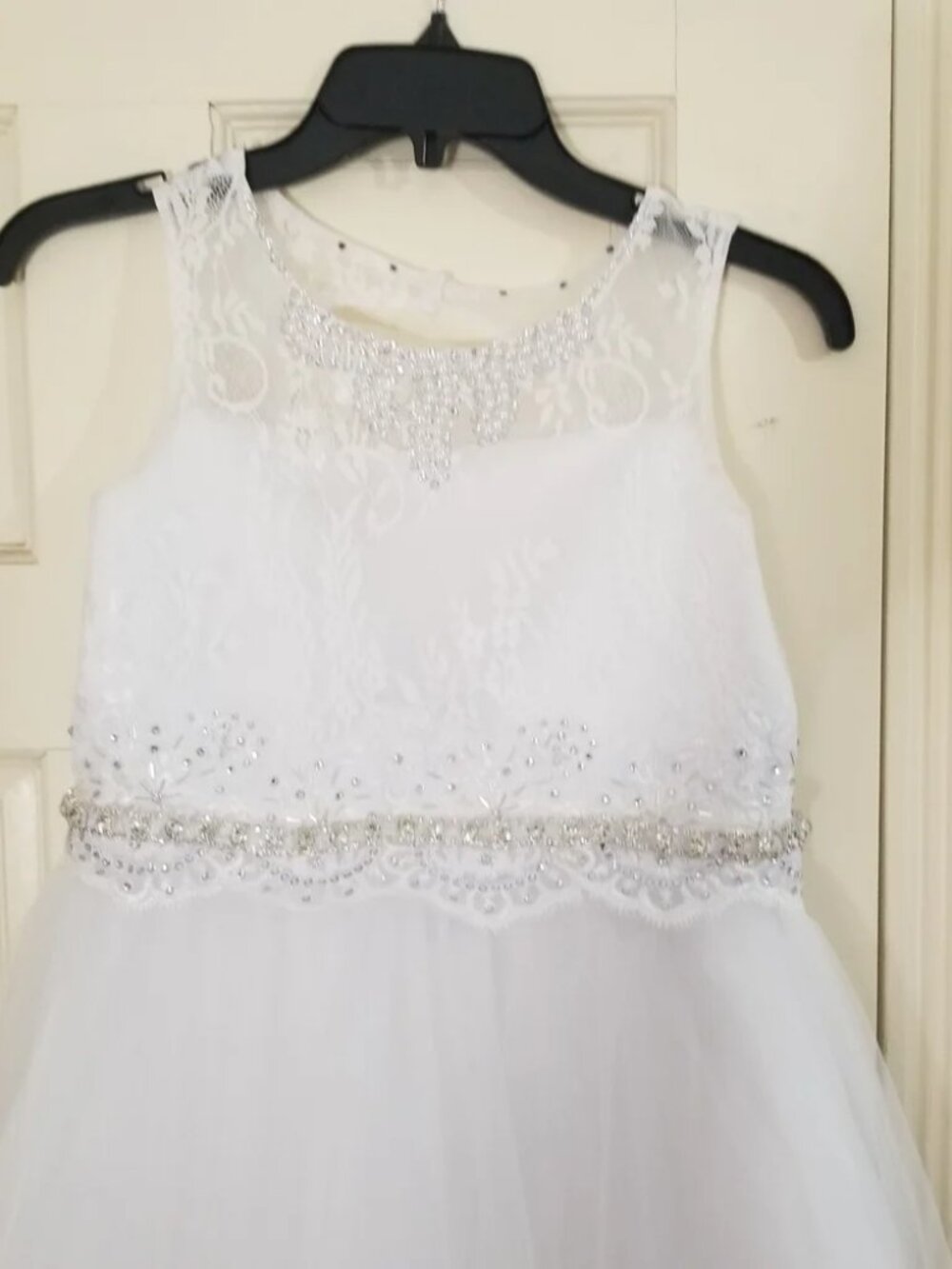 Communion White Lace Flower Girl Dress Butterfly Cape with Bow Size 12 - Picture 12 of 13